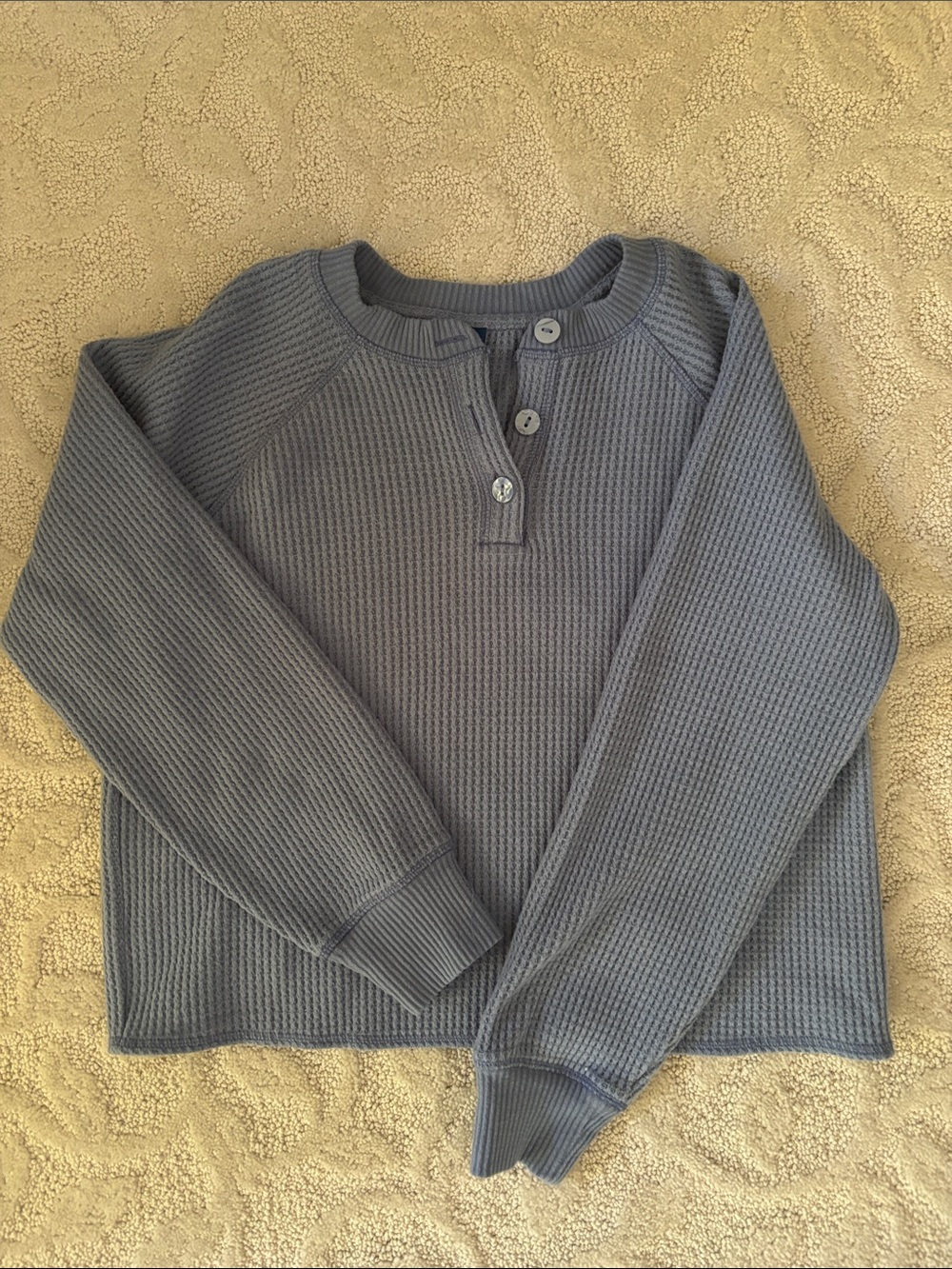 Old Navy Women's Waffle Henley Long Sleeve - Blue Gray